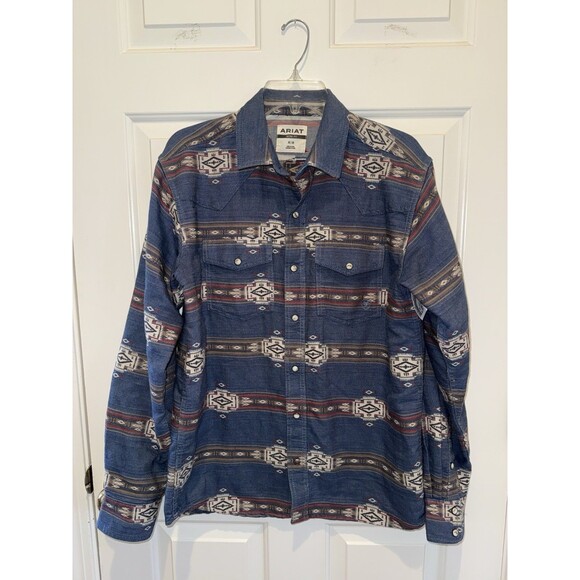Ariat Aztec Western Pearl Snap Hector Retro Fit Long Sleeve Shirt Medium M Men's - Picture 2 of 7